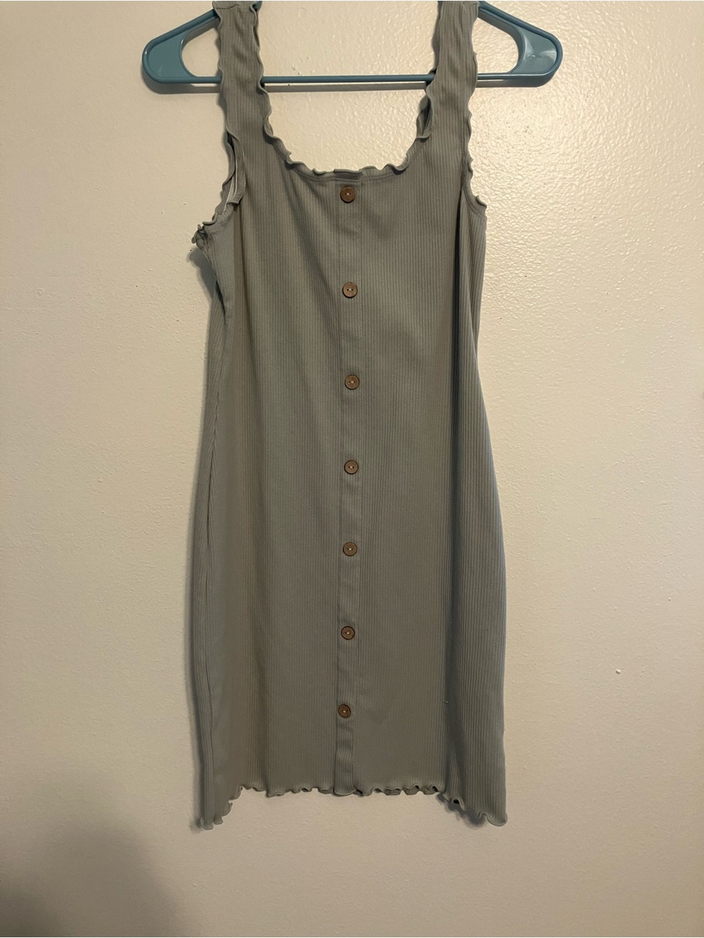 No Boundaries Sage Green Ribbed Button-Front Mini Dress
